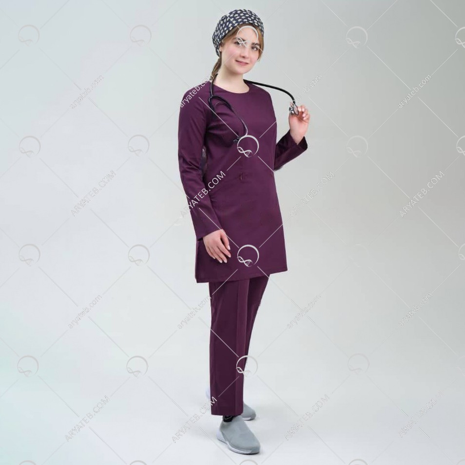 لباس اتاق عمل زنانه بادمجانی Domina